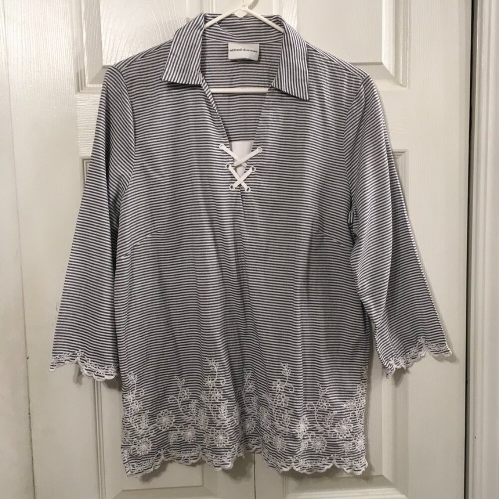 Alfred Dunner Embroidered Striped Top